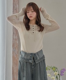 sheer long sleeve hoodie tops / シアーロングスリーブフーディトップス