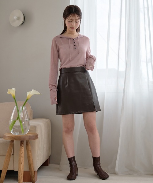 mideal(マイディール)の「sheer long sleeve hoodie tops / シアーロングスリーブフーディトップス(Tシャツ/カットソー・レディース・グレイッシュブルー/アイボリー/ピンク・FREE)」の7枚目の写真