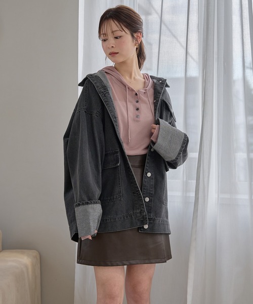 mideal(マイディール)の「sheer long sleeve hoodie tops / シアーロングスリーブフーディトップス(Tシャツ/カットソー・レディース・グレイッシュブルー/アイボリー/ピンク・FREE)」の9枚目の写真