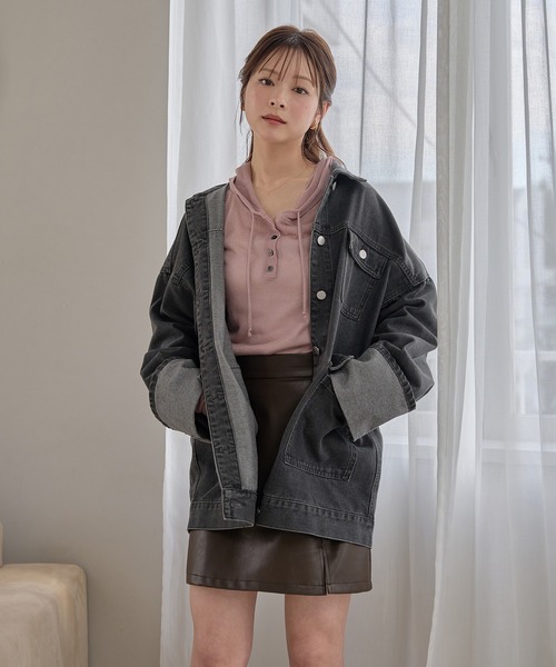 mideal(マイディール)の「sheer long sleeve hoodie tops / シアーロングスリーブフーディトップス(Tシャツ/カットソー・レディース・グレイッシュブルー/アイボリー/ピンク・FREE)」の10枚目の写真