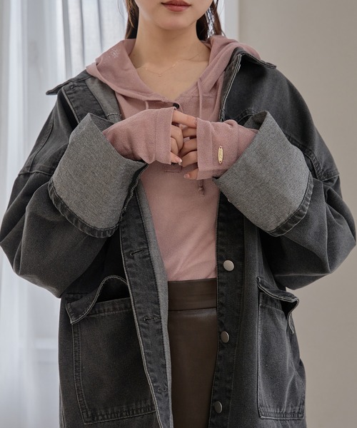 mideal(マイディール)の「sheer long sleeve hoodie tops / シアーロングスリーブフーディトップス(Tシャツ/カットソー・レディース・グレイッシュブルー/アイボリー/ピンク・FREE)」の14枚目の写真