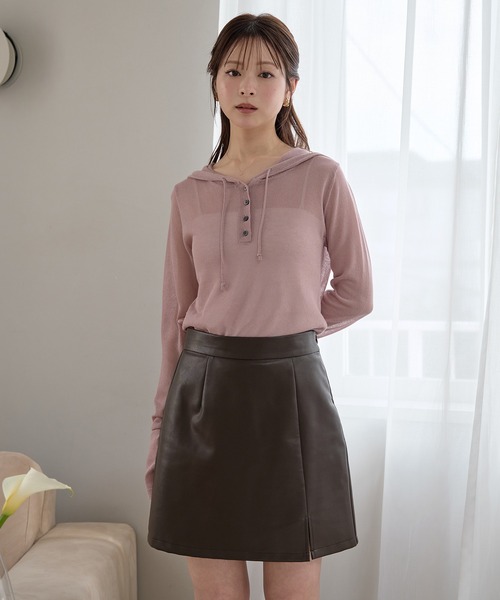 mideal(マイディール)の「sheer long sleeve hoodie tops / シアーロングスリーブフーディトップス(Tシャツ/カットソー・レディース・グレイッシュブルー/アイボリー/ピンク・FREE)」の5枚目の写真