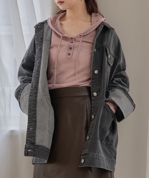 mideal(マイディール)の「sheer long sleeve hoodie tops / シアーロングスリーブフーディトップス(Tシャツ/カットソー・レディース・グレイッシュブルー/アイボリー/ピンク・FREE)」の6枚目の写真