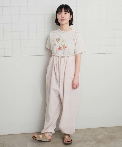 l'atelier du savon(アトリエドサボン)の「ぽつぽつしたミニチェック 細リボンつりパンツ(その他パンツ・レディース・ブルー/ブラック/ピンク・FREE)」の10枚目の写真