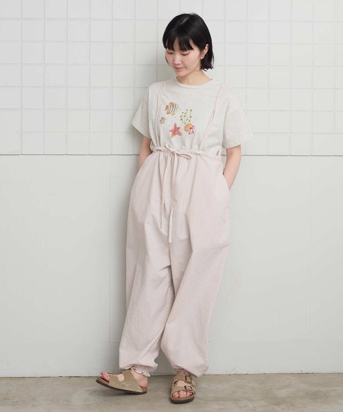 l'atelier du savon(アトリエドサボン)の「ぽつぽつしたミニチェック 細リボンつりパンツ(その他パンツ・レディース・ブルー/ブラック/ピンク・FREE)」の5枚目の写真