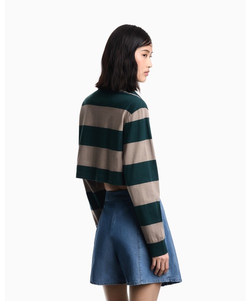 EMPORIO ARMANI（エンポリオアルマーニ）の「【エンポリオ アルマーニ】Eagle Club クロップドポロシャツ ジャージー オーバーサイズストライプ＆パッチ（ポロシャツ・レディース・グリーン系その他・SMALL）」の3枚目の写真