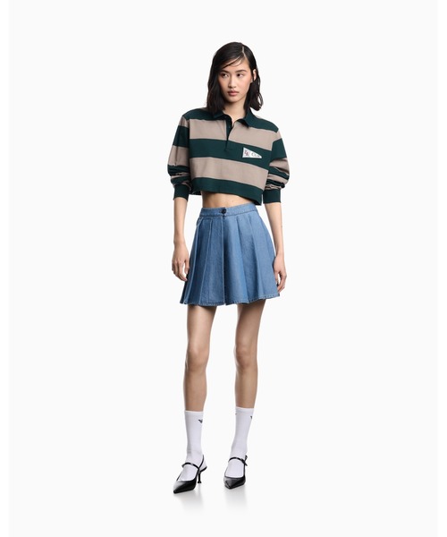 EMPORIO ARMANI（エンポリオアルマーニ）の「【エンポリオ アルマーニ】Eagle Club クロップドポロシャツ ジャージー オーバーサイズストライプ＆パッチ（ポロシャツ・レディース・グリーン系その他・SMALL）」の5枚目の写真