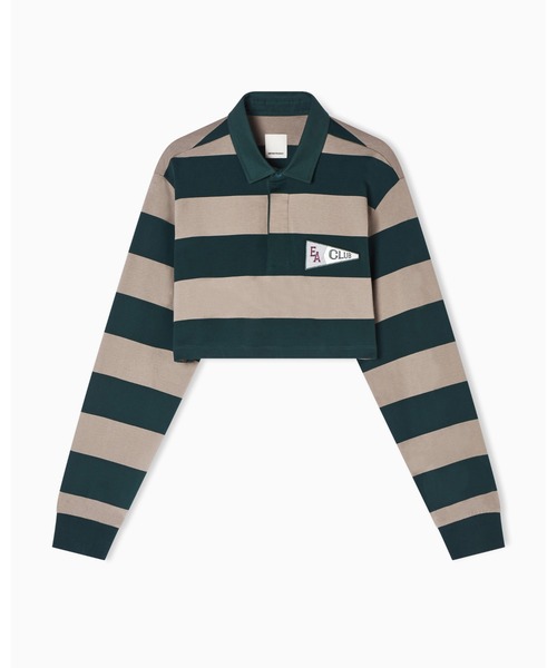 EMPORIO ARMANI（エンポリオアルマーニ）の「【エンポリオ アルマーニ】Eagle Club クロップドポロシャツ ジャージー オーバーサイズストライプ＆パッチ（ポロシャツ・レディース・グリーン系その他・SMALL）」の2枚目の写真