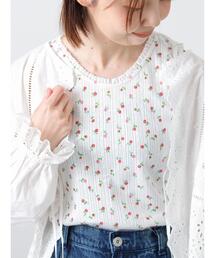 Samansa Mos2 | 花柄パターンメッシュレース付ノースリーブ(Tシャツ/カットソー)