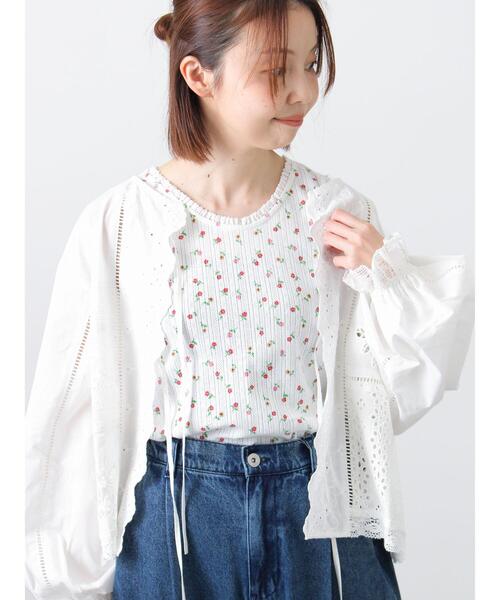 Samansa Mos2(サマンサ モスモス)の「花柄パターンメッシュレース付ノースリーブ(Tシャツ/カットソー・レディース・オフホワイト/チャコールグレー/キナリ・F)」の21枚目の写真