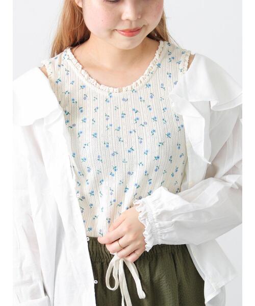 Samansa Mos2(サマンサ モスモス)の「花柄パターンメッシュレース付ノースリーブ(Tシャツ/カットソー・レディース・オフホワイト/チャコールグレー/キナリ・F)」の7枚目の写真