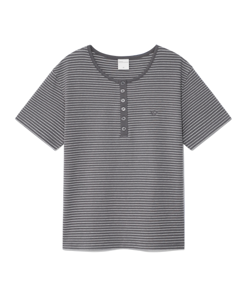 THECOLDESTMOMENT(ザコールデストモーメント)の「(w) TCM stripe round henley neck T (grey)(Tシャツ/カットソー・レディース・その他・SMALL/MEDIUM)」の1枚目の写真
