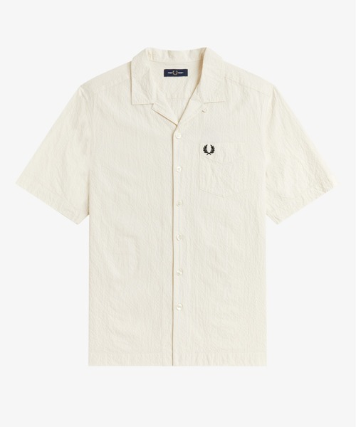 FRED PERRY（フレッドペリー）の「先行予約受付中／Seersucker Revere Collar Shirt／シアサッカーオープンカラーシャツ（シャツ/ブラウス・メンズ・グレー/ネイビー/ベージュ/ライトブルー・L/M/S）」の18枚目の写真