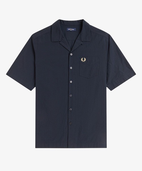 FRED PERRY（フレッドペリー）の「先行予約受付中／Seersucker Revere Collar Shirt／シアサッカーオープンカラーシャツ（シャツ/ブラウス・メンズ・グレー/ネイビー/ベージュ/ライトブルー・L/M/S）」の6枚目の写真