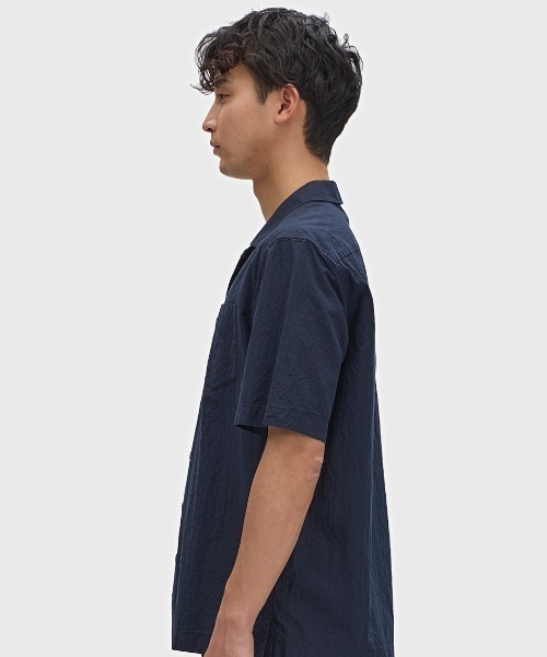 FRED PERRY（フレッドペリー）の「先行予約受付中／Seersucker Revere Collar Shirt／シアサッカーオープンカラーシャツ（シャツ/ブラウス・メンズ・グレー/ネイビー/ベージュ/ライトブルー・L/M/S）」の7枚目の写真