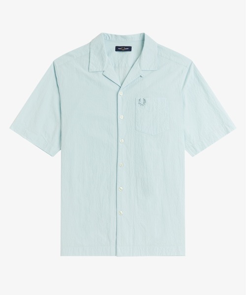 FRED PERRY（フレッドペリー）の「先行予約受付中／Seersucker Revere Collar Shirt／シアサッカーオープンカラーシャツ（シャツ/ブラウス・メンズ・グレー/ネイビー/ベージュ/ライトブルー・L/M/S）」の12枚目の写真