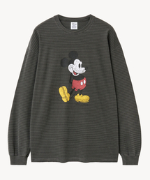 ピグメントウォッシングストライプ_ミッキー_ロングスリーブTシャツ(BLACK)