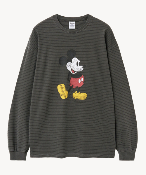 VTWO(ブイツー)の「ピグメントウォッシングストライプ_ミッキー_ロングスリーブTシャツ(BLACK)(Tシャツ/カットソー・レディース・その他・MEDIUM/LARGE)」の2枚目の写真