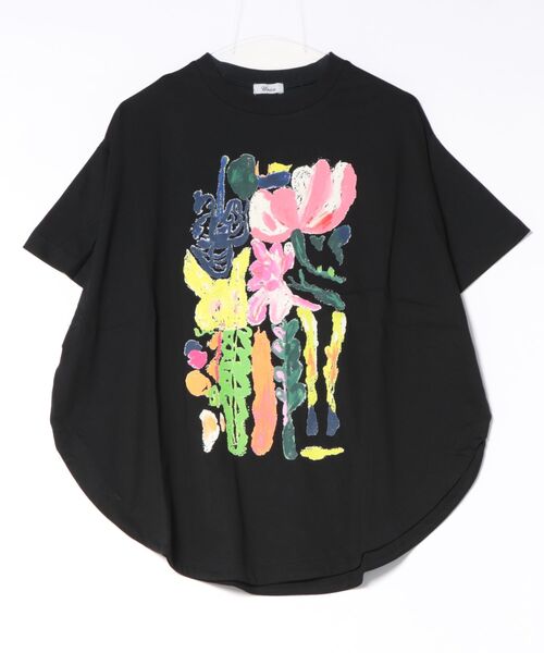 unica（ユニカ）の「フラワーアートサークルTシャツ  laides（Tシャツ/カットソー・レディース・ピンク/ブラック/オフホワイト・F）」の3枚目の写真