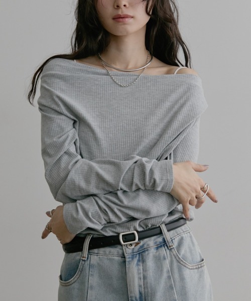 Aunt Marie's（アントマリーズ）の「リブドレープトップス（Tシャツ/カットソー・レディース・グレー/アイボリー/ブラック/ライトブルー・FREE）」の4枚目の写真