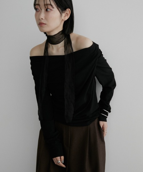 Aunt Marie's（アントマリーズ）の「リブドレープトップス（Tシャツ/カットソー・レディース・グレー/アイボリー/ブラック/ライトブルー・FREE）」の3枚目の写真