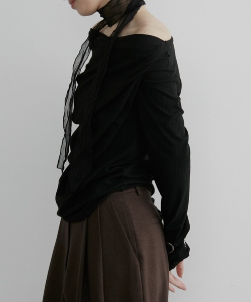 Aunt Marie's（アントマリーズ）の「リブドレープトップス（Tシャツ/カットソー・レディース・グレー/アイボリー/ブラック/ライトブルー・FREE）」の13枚目の写真