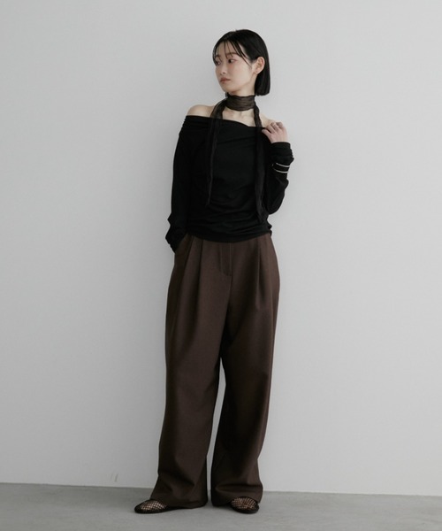 Aunt Marie's（アントマリーズ）の「リブドレープトップス（Tシャツ/カットソー・レディース・グレー/アイボリー/ブラック/ライトブルー・FREE）」の16枚目の写真