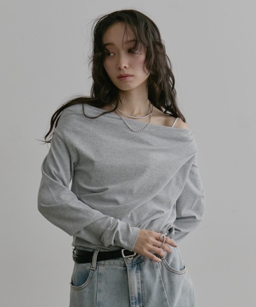 Aunt Marie's（アントマリーズ）の「リブドレープトップス（Tシャツ/カットソー・レディース・グレー/アイボリー/ブラック/ライトブルー・FREE）」の22枚目の写真