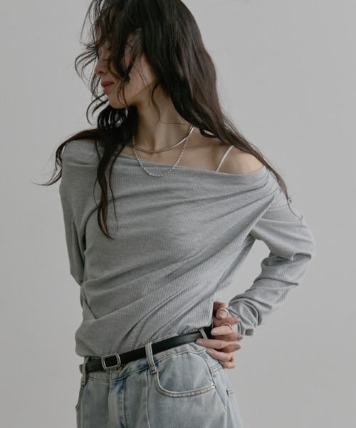 Aunt Marie's（アントマリーズ）の「リブドレープトップス（Tシャツ/カットソー・レディース・グレー/アイボリー/ブラック/ライトブルー・FREE）」の21枚目の写真