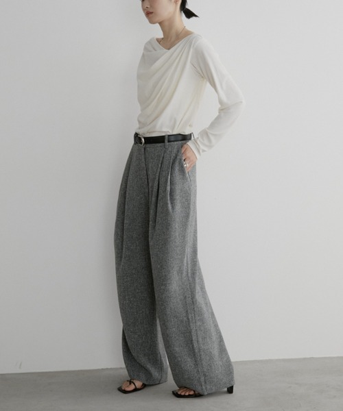 Aunt Marie's（アントマリーズ）の「リブドレープトップス（Tシャツ/カットソー・レディース・グレー/アイボリー/ブラック/ライトブルー・FREE）」の9枚目の写真