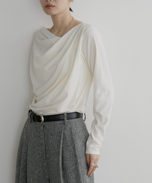 Aunt Marie's（アントマリーズ）の「リブドレープトップス（Tシャツ/カットソー・レディース・グレー/アイボリー/ブラック/ライトブルー・FREE）」の5枚目の写真