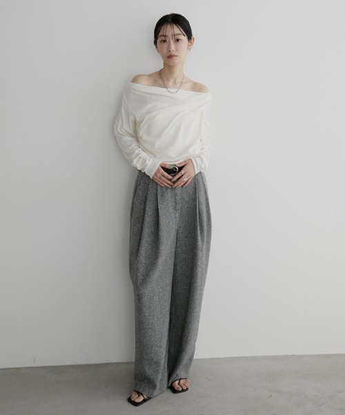 Aunt Marie's（アントマリーズ）の「リブドレープトップス（Tシャツ/カットソー・レディース・グレー/アイボリー/ブラック/ライトブルー・FREE）」の10枚目の写真