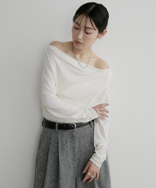 Aunt Marie's（アントマリーズ）の「リブドレープトップス（Tシャツ/カットソー・レディース・グレー/アイボリー/ブラック/ライトブルー・FREE）」の8枚目の写真