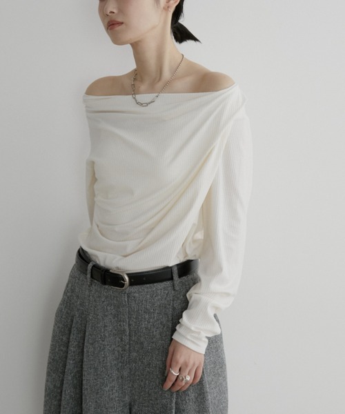 Aunt Marie's（アントマリーズ）の「リブドレープトップス（Tシャツ/カットソー・レディース・グレー/アイボリー/ブラック/ライトブルー・FREE）」の7枚目の写真