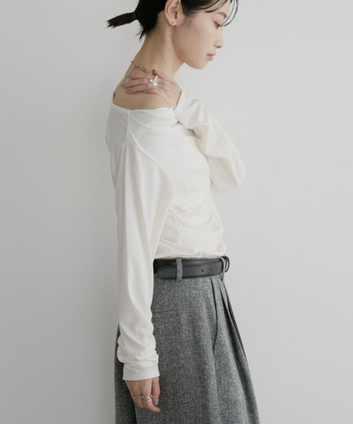 Aunt Marie's（アントマリーズ）の「リブドレープトップス（Tシャツ/カットソー・レディース・グレー/アイボリー/ブラック/ライトブルー・FREE）」の6枚目の写真