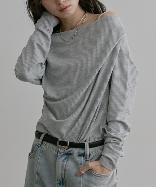 Aunt Marie's（アントマリーズ）の「リブドレープトップス（Tシャツ/カットソー・レディース・グレー/アイボリー/ブラック/ライトブルー・FREE）」の18枚目の写真