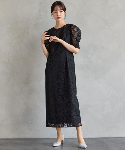 AIMER(エメ)の「フラワーレースボリュームスリーブタイトパーティードレス 結婚式 お呼ばれ ドレス 20代 30代 40代(ドレス・レディース・ブラック/オールドローズ系/ダルブルー系・LARGE/MEDIUM)」の1枚目の写真