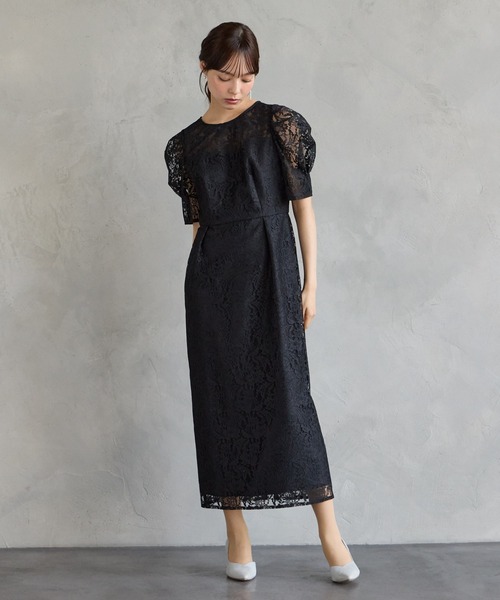 AIMER(エメ)の「フラワーレースボリュームスリーブタイトパーティードレス 結婚式 お呼ばれ ドレス 20代 30代 40代(ドレス・レディース・ブラック/オールドローズ系/ダルブルー系・LARGE/MEDIUM)」の5枚目の写真