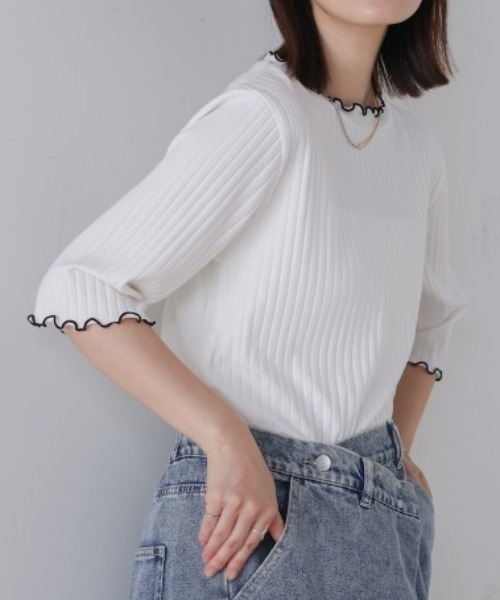 Bou Jeloud(ブージュルード)の「ハーフスリーブカットソー(Tシャツ/カットソー・レディース・B/ブラック/カーキ/アイボリー/グリーン/A・LARGE/MEDIUM)」の5枚目の写真