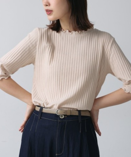 Bou Jeloud(ブージュルード)の「ハーフスリーブカットソー(Tシャツ/カットソー・レディース・B/ブラック/カーキ/アイボリー/グリーン/A・LARGE/MEDIUM)」の2枚目の写真