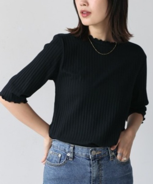 Bou Jeloud(ブージュルード)の「ハーフスリーブカットソー(Tシャツ/カットソー・レディース・B/ブラック/カーキ/アイボリー/グリーン/A・LARGE/MEDIUM)」の1枚目の写真