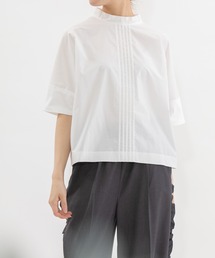 USコットン後ろボーカラー布帛Tシャツ