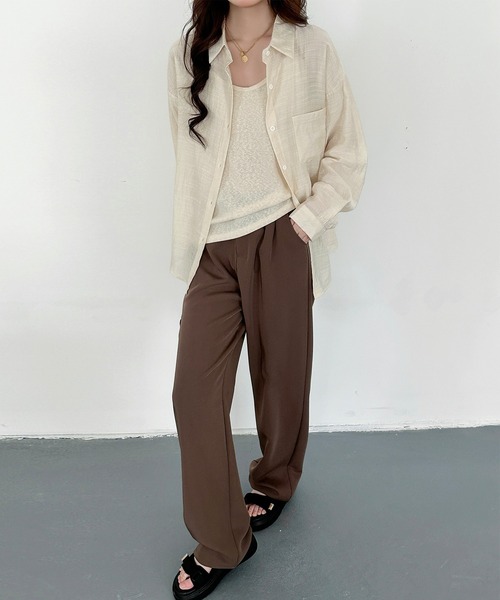 DAY CLOSET（デイ クローゼット）の「【セットアップ】ふわっと透け感まとう。長袖シースルーラウンドヘムシャツ+キャミソール 2点セットレディース（Tシャツ/カットソー・レディース・ホワイト/ブラック/アイボリー/グレー/ブルー・FREE）」の17枚目の写真