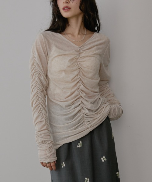 シャーリングシアートップス（Tシャツ/カットソー）｜Aunt Marie's