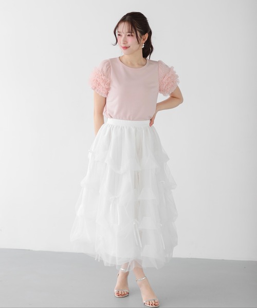 Fit more(フィットモア)の「ランダムタックチュールスカート(スカート・レディース・ホワイト/ブラック・LONG/SHORT)」の7枚目の写真
