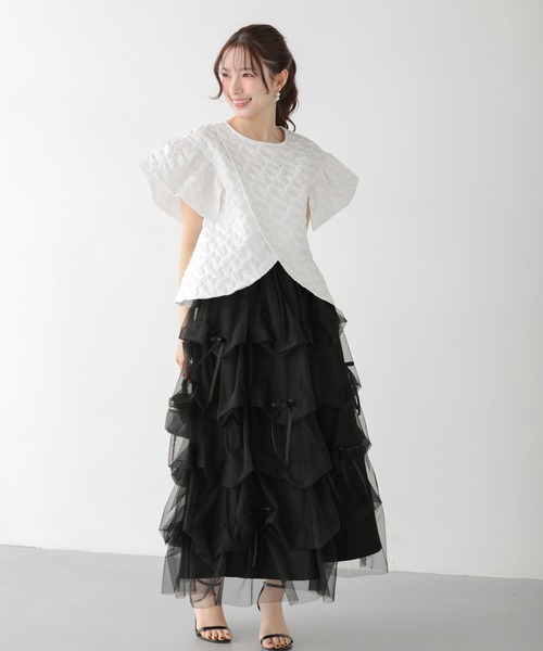 Fit more(フィットモア)の「ランダムタックチュールスカート(スカート・レディース・ホワイト/ブラック・LONG/SHORT)」の11枚目の写真