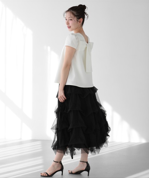 Fit more(フィットモア)の「ランダムタックチュールスカート(スカート・レディース・ホワイト/ブラック・LONG/SHORT)」の13枚目の写真