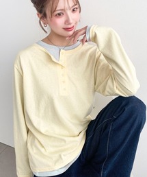 ヘンリーネックレイヤードロングTシャツ(ヘンリーネックロンT+ロンT2枚セット)