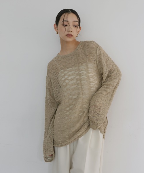 hellam(へラム)の「透かし編みプルオーバーニット(ニット/セーター・レディース・ミント/ベージュ/ブラック/アイボリー・FREE)」の10枚目の写真