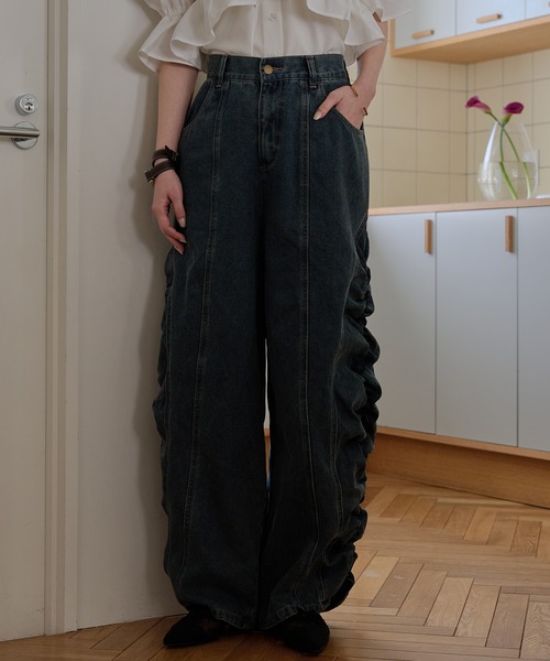 gathered curve denim pants / ギャザーカーブデニムパンツ（デニム